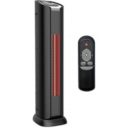 2 Element Quartz Infrared 24-Inch Electric Portable Tower Indoor Room Space Heater and Fan, Black.