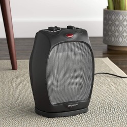 Basics 1500W Oscillating Ceramic Heater with Adjustable Thermostat, Black