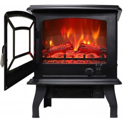 17 inch 1400w Freestanding Fireplace Fake Wood/Single Color/Heating Wire/A Rocker Flame Switch Button/a Rocker Heating Switch Button/a Temperature Control Knob with NTC/Black